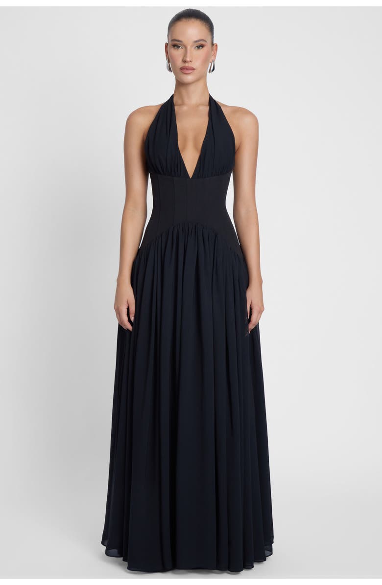 LEAU Harlowe Contrast Corset Maxi Dress, Main, color, Black