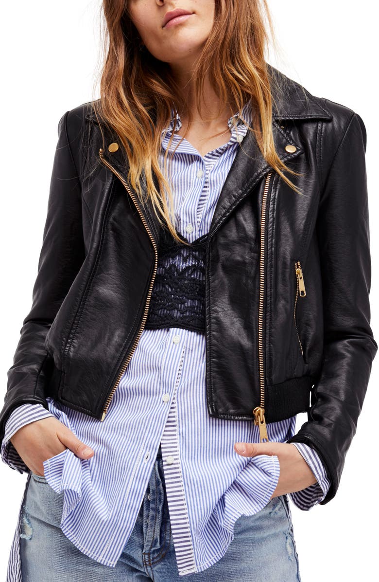 Free People Modern Faux Leather Bomber Jacket, Main, color,