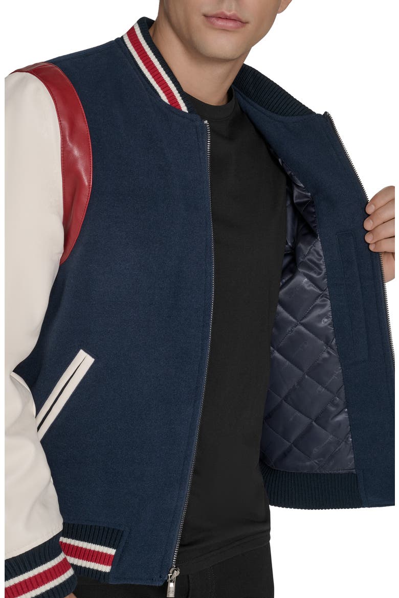 Varsity Patch Bomber Jacket, Alternate, color, NAVY/ IVORY