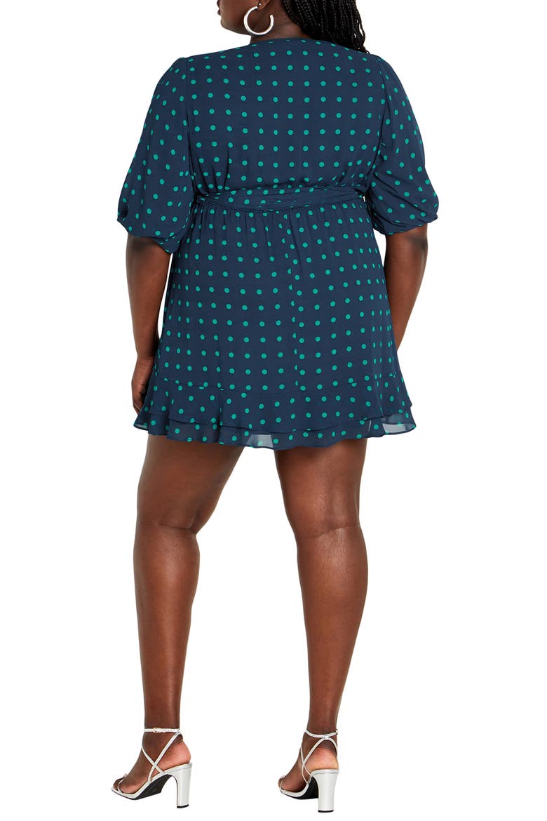 Lavender Puff Sleeve Faux Wrap Dress, Alternate, color, NAVY/ GREEN DOT