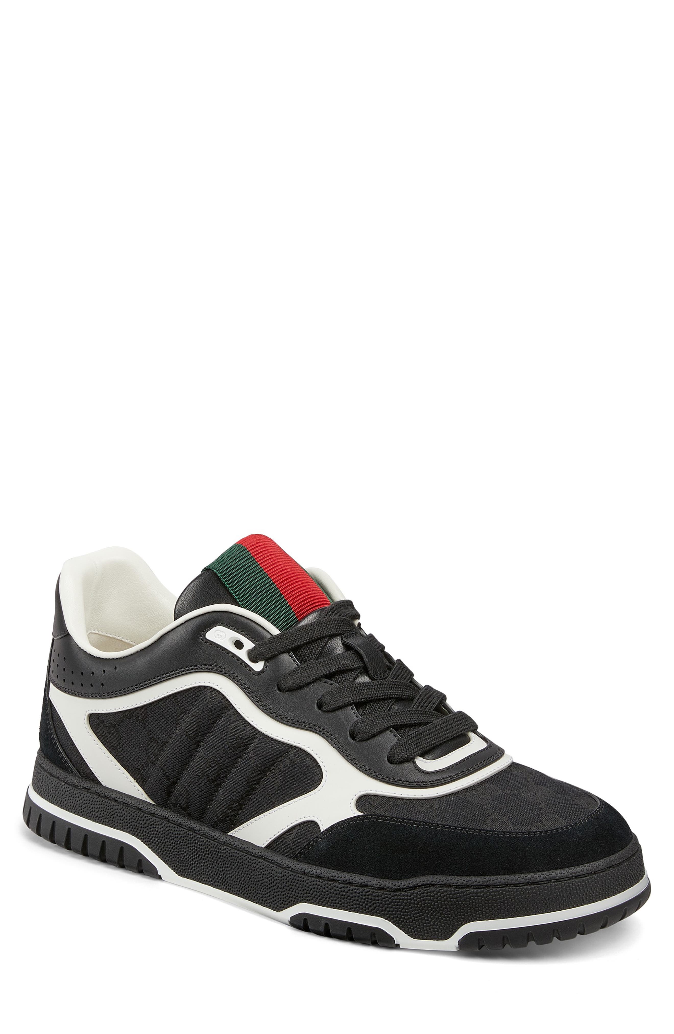 Gucci Re-Web Mixed Media Low Top Sneaker, Main, color, Black/ White/ Vrv