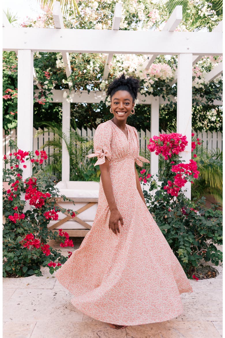Ditsy Floral Print Maxi Dress, Alternate, color, PORCELIAN/ PEACH WHISPER