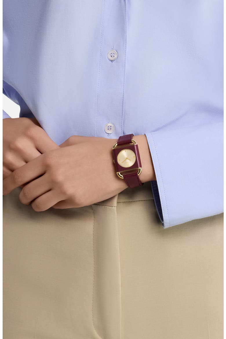 Heritage Square Leather Strap Watch, 28mm, Alternate, color, YELLOW GOLD/ BURGUNDY