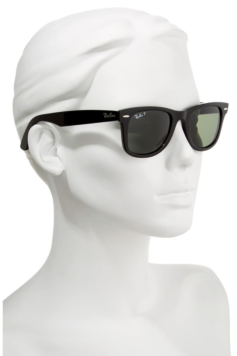 50mm Wayfarer Ease Polarized Sunglasses, Alternate, color, BLACK