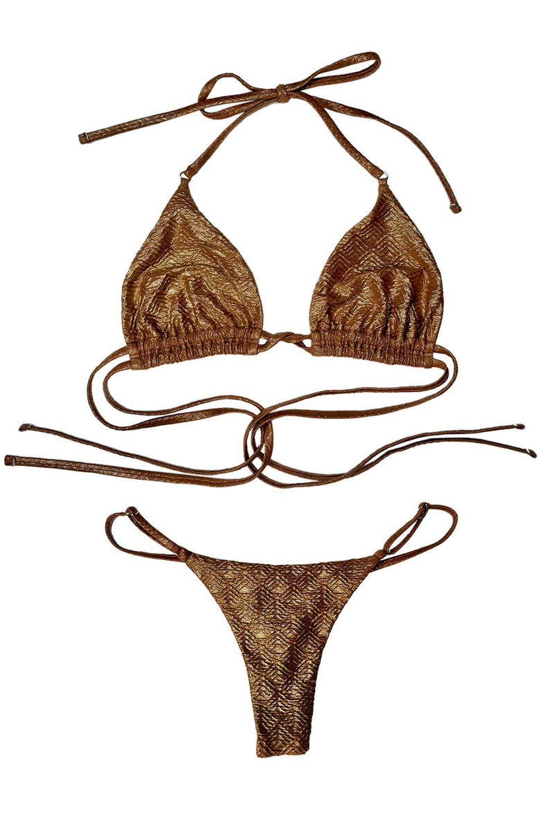 Beach Bunny Swimwear Alex Slider Thong Bottom, Alternate, color, Gold Diamond