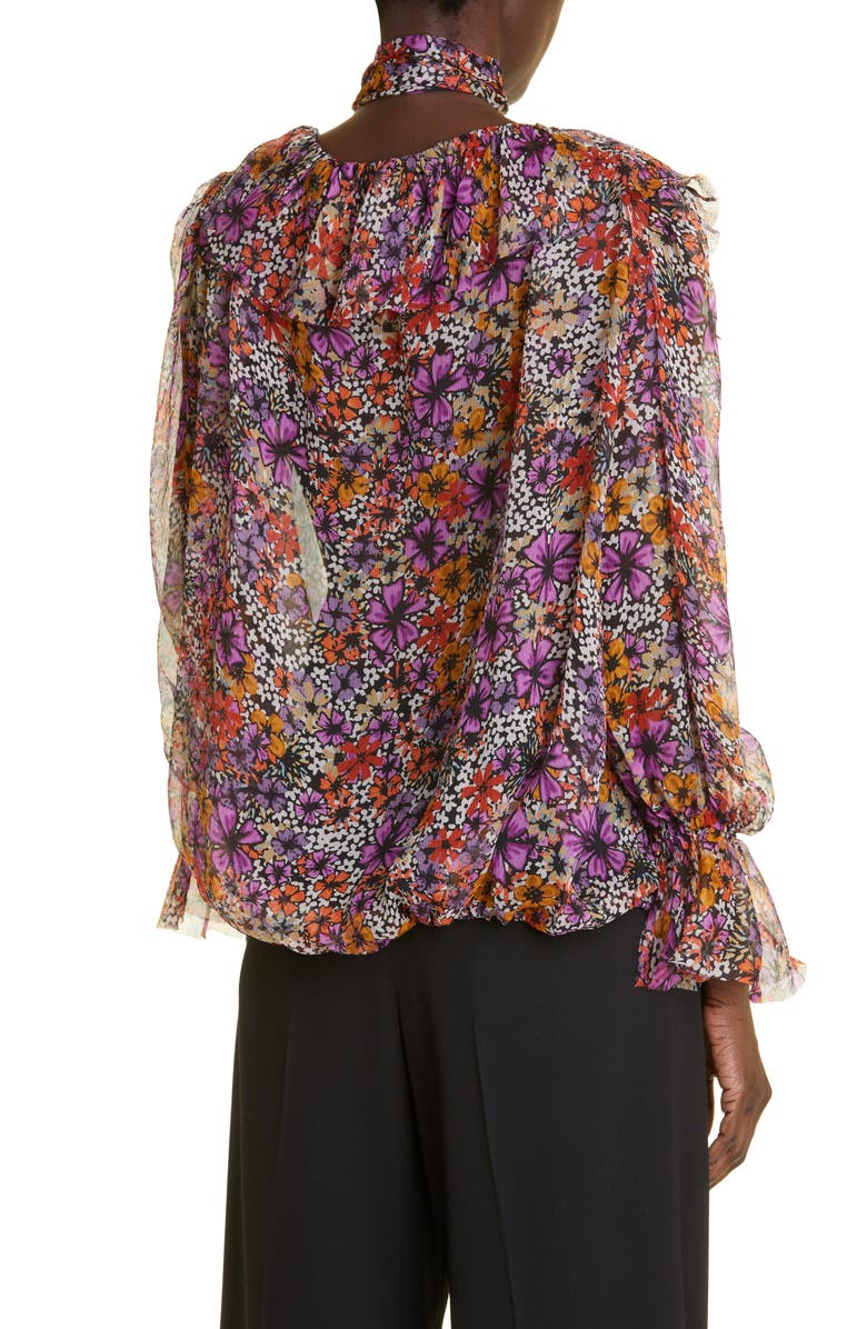 Dries Van Noten Contera Floral Print Silk Crepe Blouse with Tie, Alternate, color, 