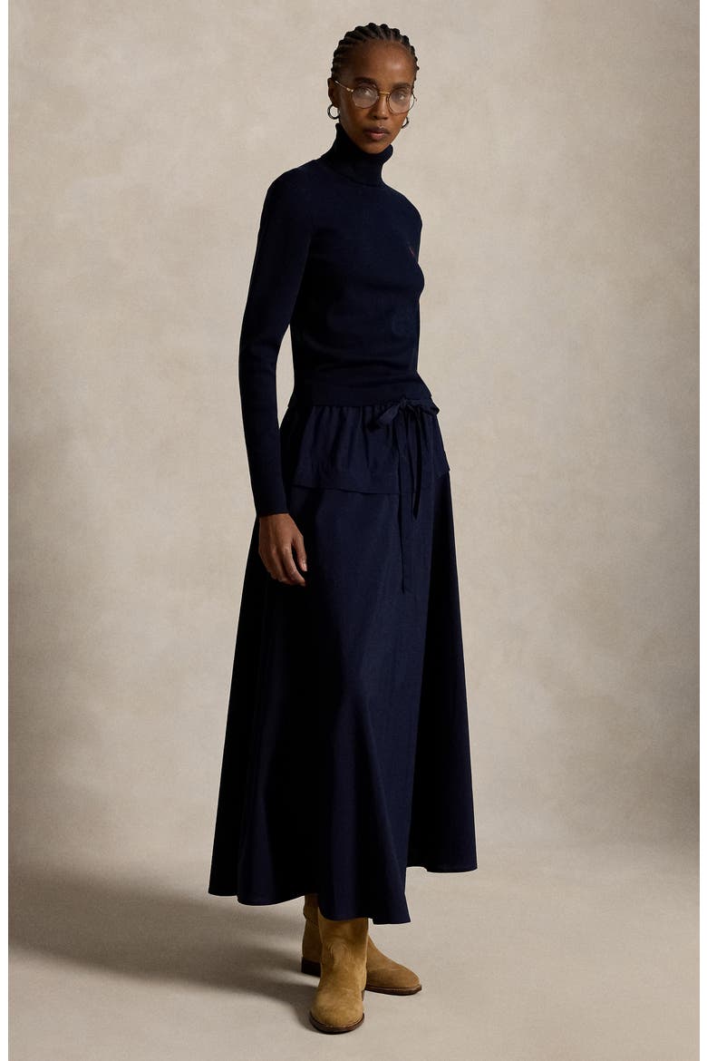 Cotton Canvas A-Line Maxi Skirt, Alternate, color, HUNTER NAVY