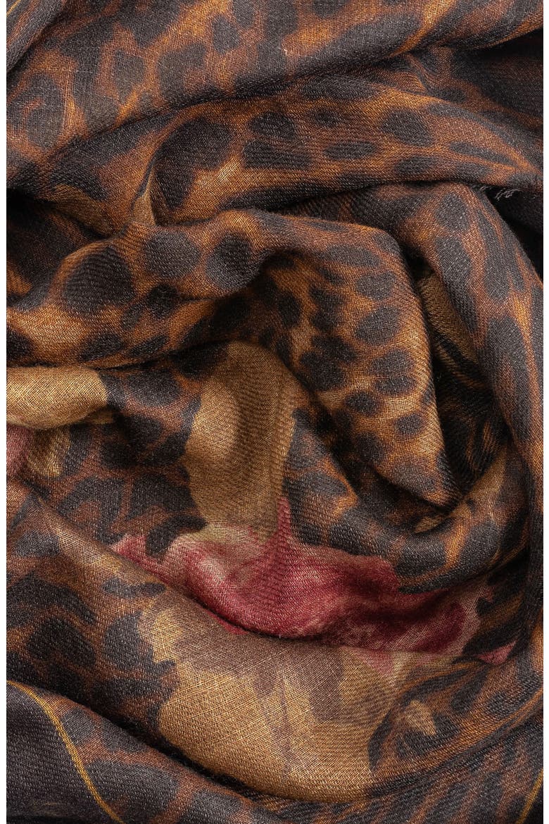 Floral Leopard Wool Square Scarf, Alternate, color, CIRCUIT BROWN