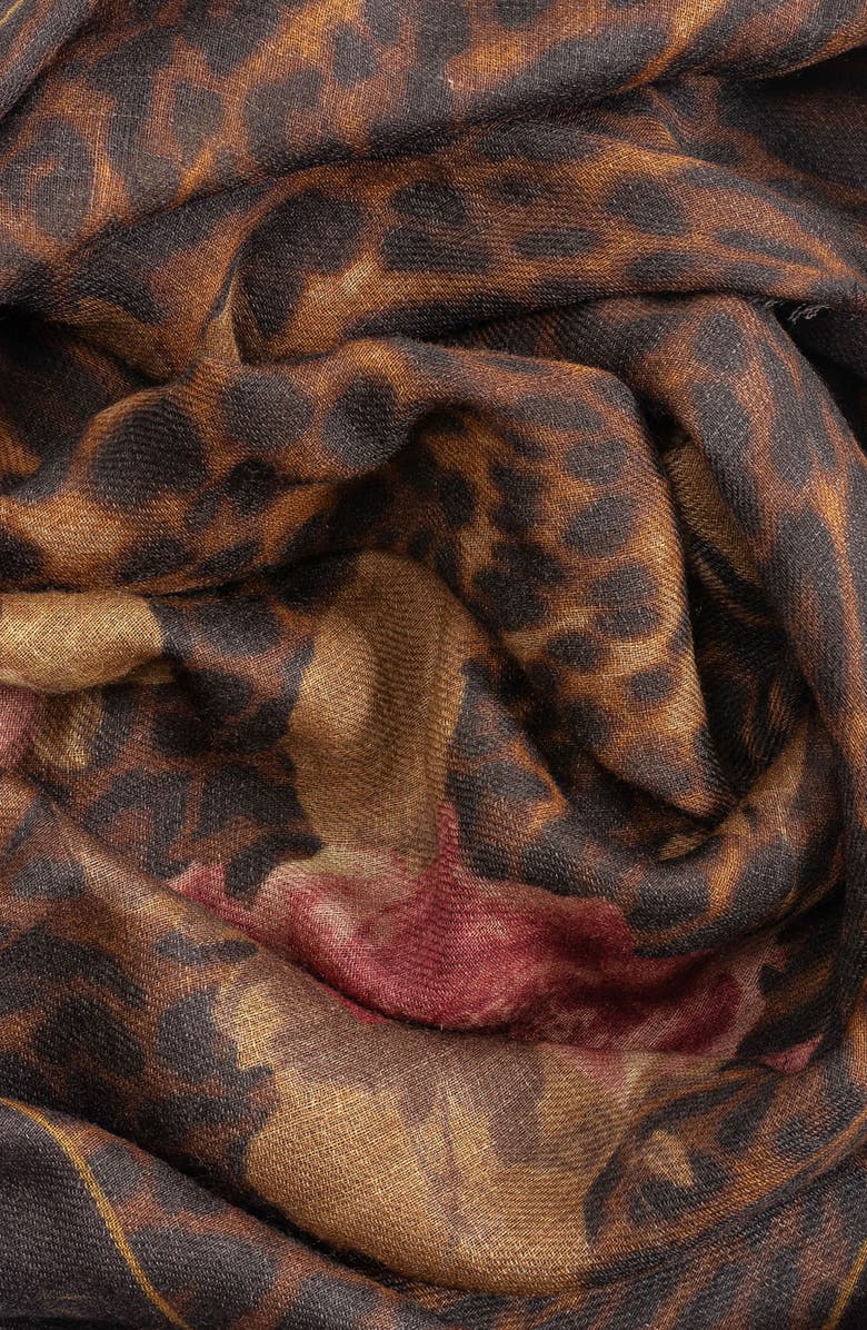 Lauren Ralph Lauren Floral Leopard Wool Square Scarf, Alternate, color,