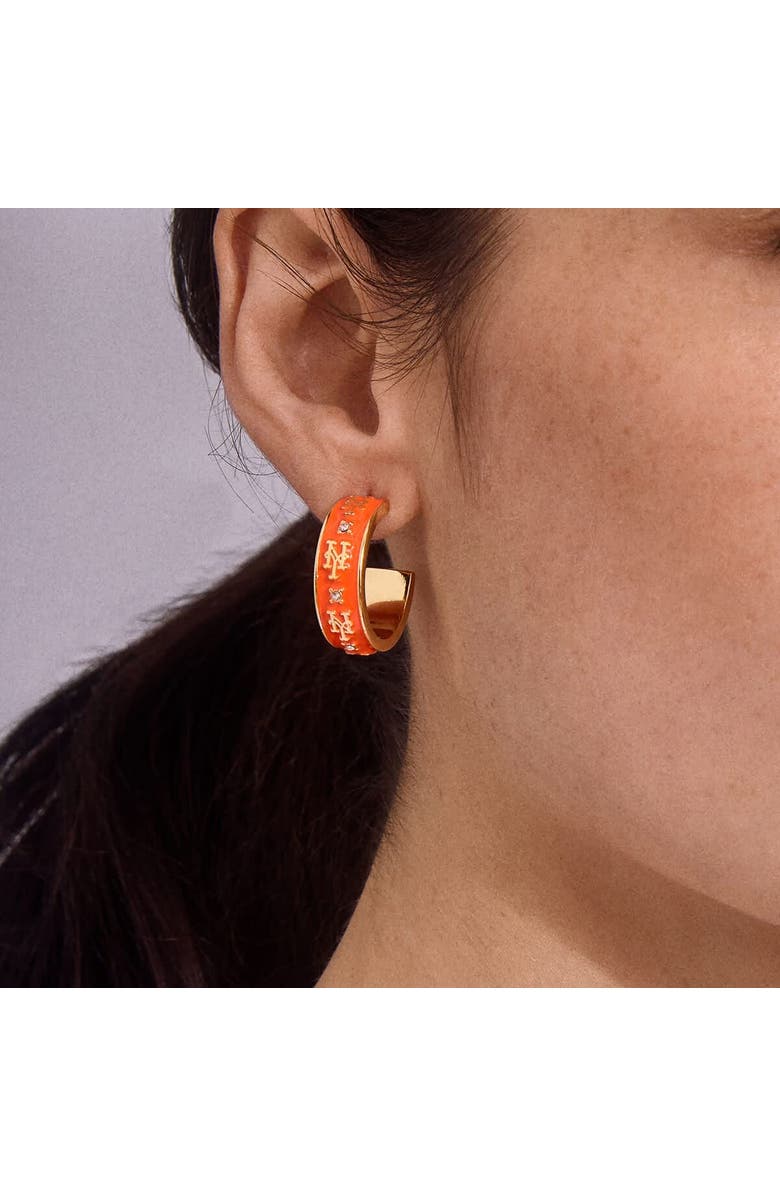 WEAR by Erin Andrews x BaubleBar New York Mets Enamel Hoop Earrings, Alternate, color, Gold