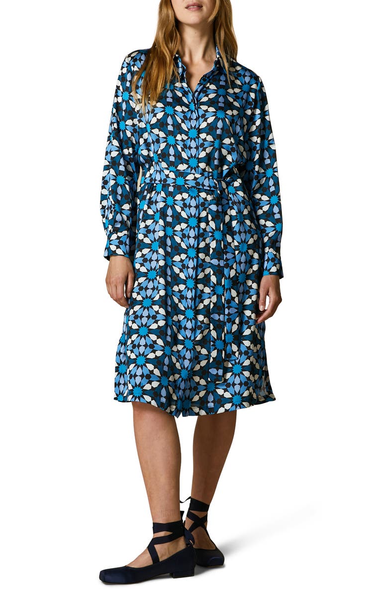 Marina Rinaldi Danzica Geo Print Long Sleeve Dress, Main, color,