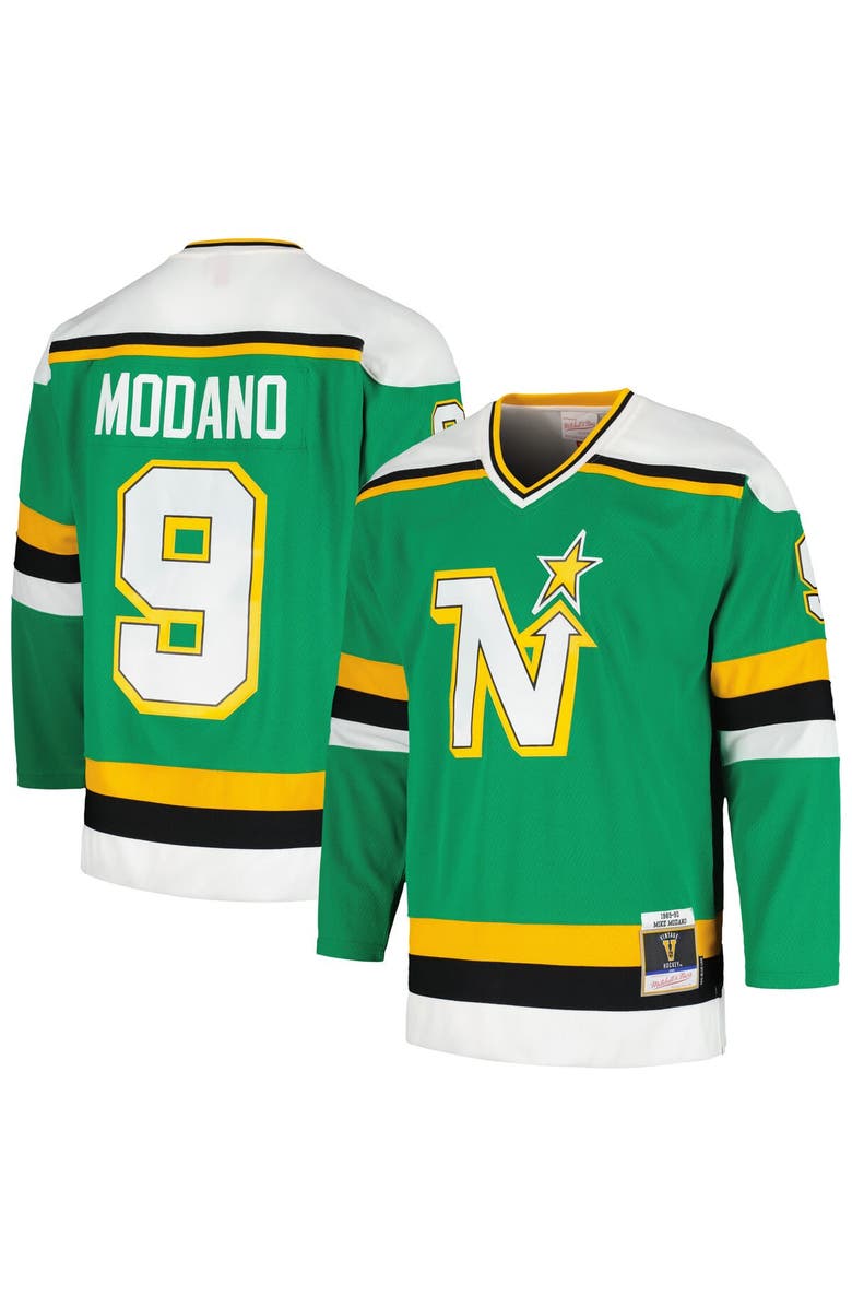 Mitchell & Ness Men's Mitchell & Ness Mike Modano Kelly Green Minnesota North Stars Men's 1989/90 Blue Line Player Jersey, Main, color, 