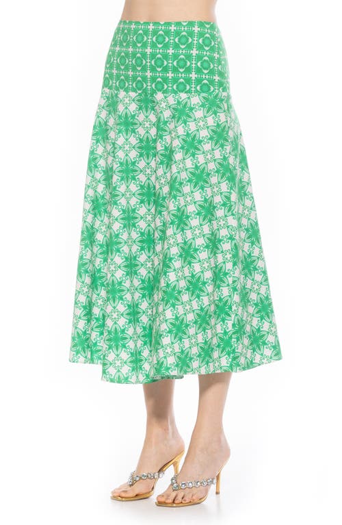Alexia Admor Hadley Stretch Cotton Midi Skirt In Green Geo