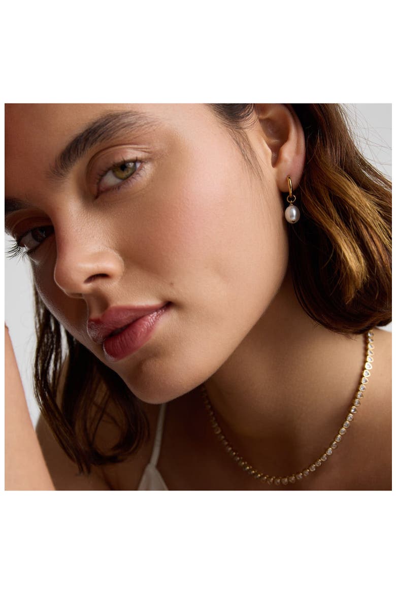 Faux Pearl Drop Huggie Hoop Earrings, Alternate, color, GOLD