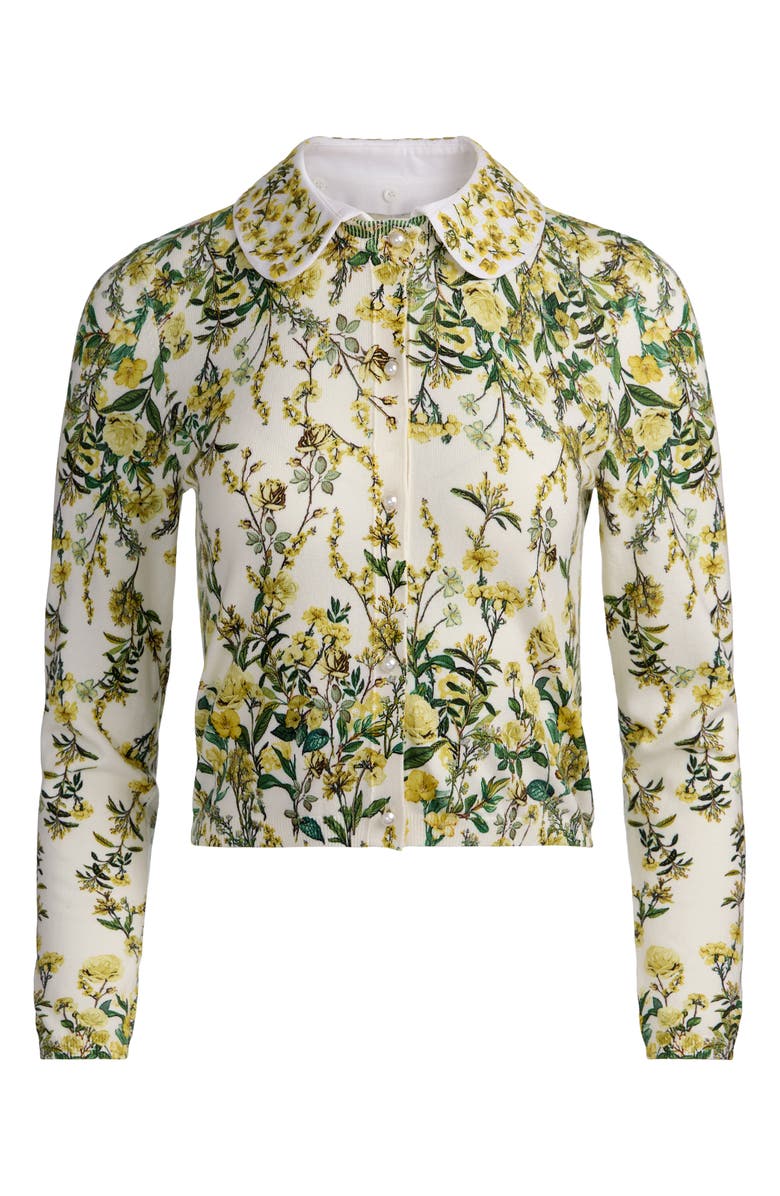 Alice + Olivia Carson Floral Cotton Blend Cardigan with Removable Collar, Alternate, color, Fresh Air Butter