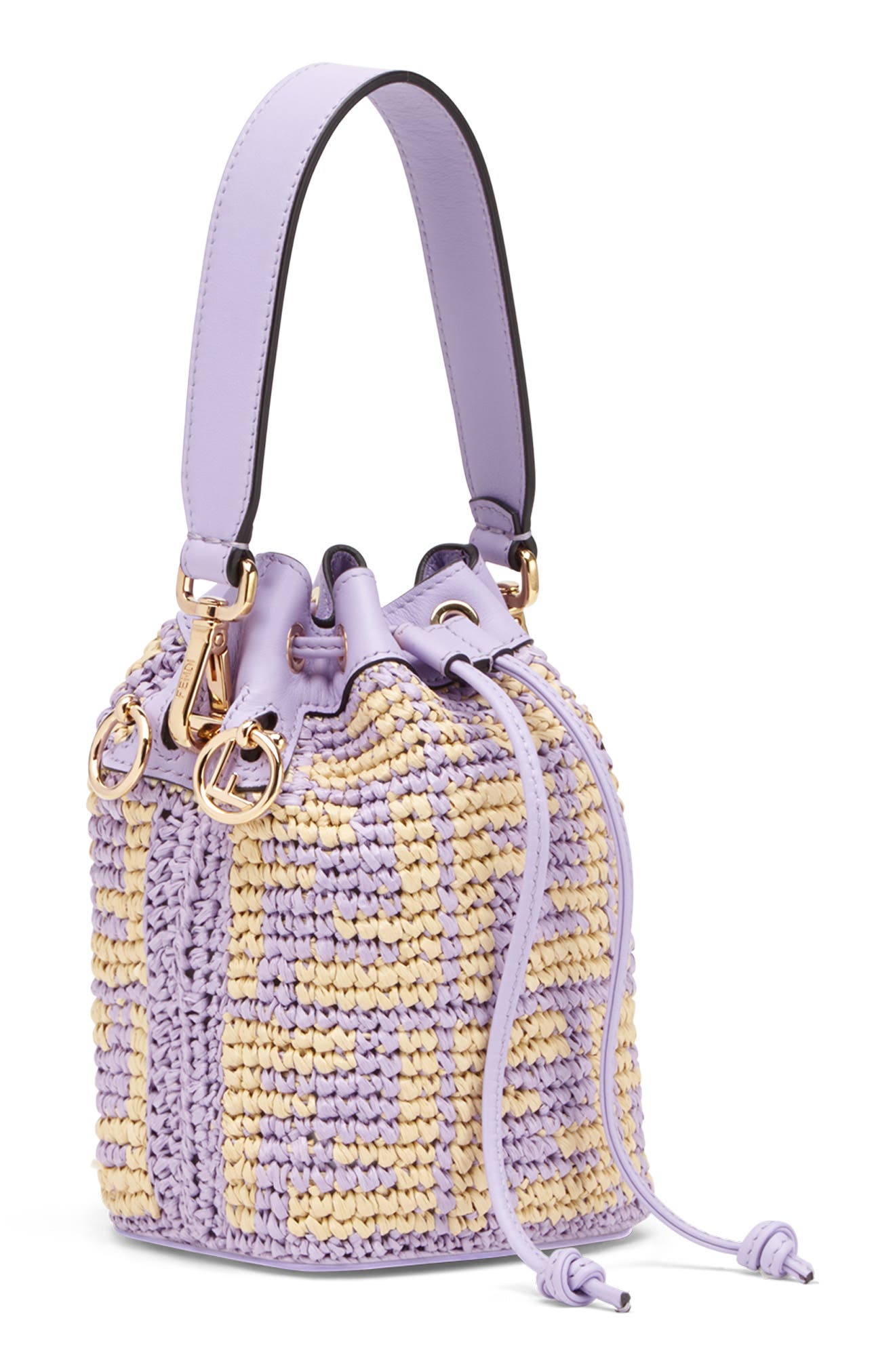 Fendi Small Mon Tresor Woven Raffia Bucket Bag, Alternate, color, 
