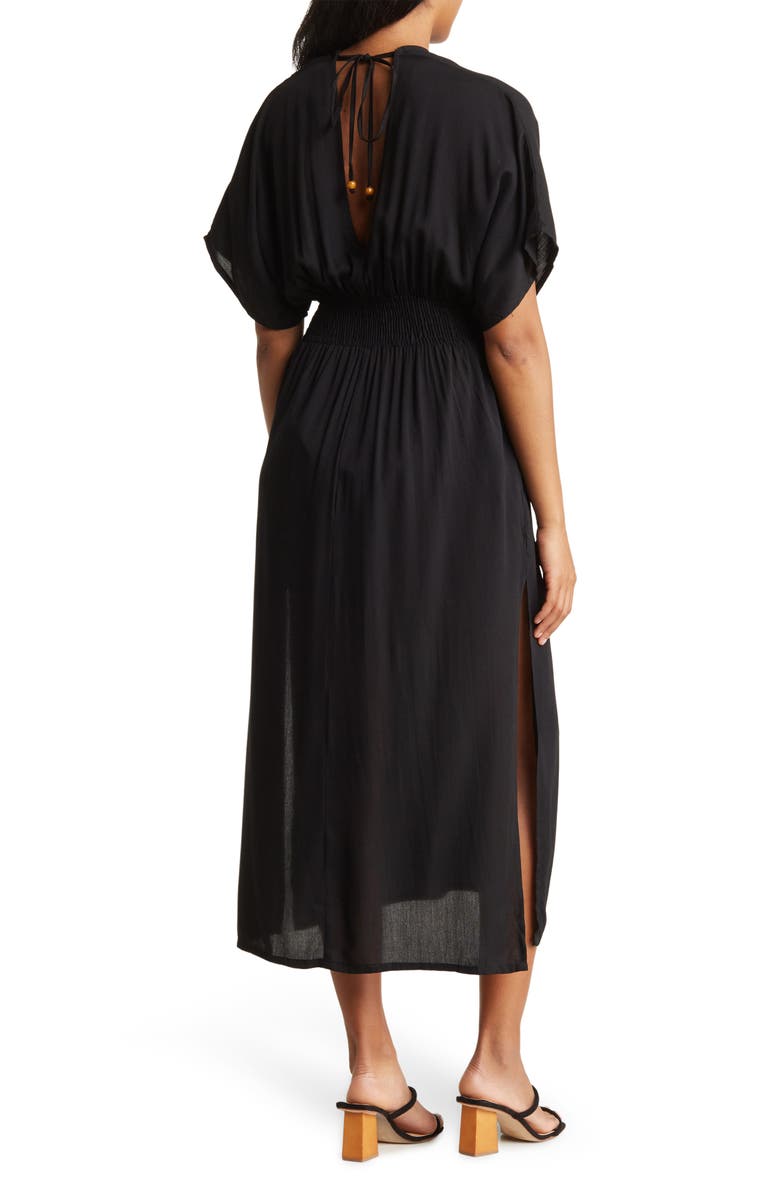 BOHO ME Smocked Tie Back Maxi Cover-Up Dress, Alternate, color, Black