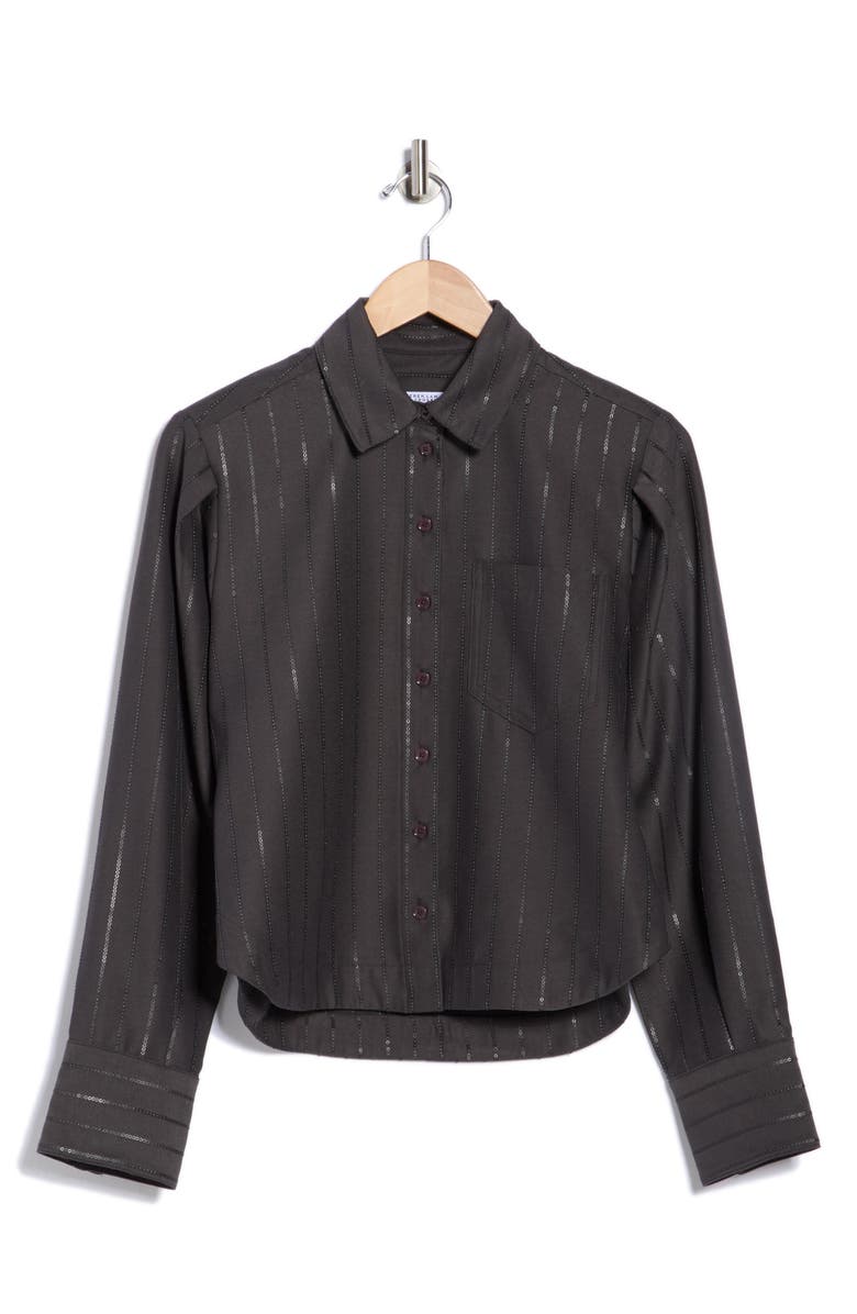 Derek Lam 10 Crosby Estrella Sequin Stripe Button-Up Shirt, Alternate, color, Charcoal