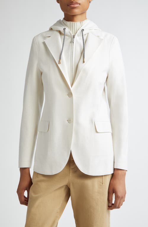 Eleventy Wool Blend Flannel Blazer with Removable Hooded Bib in 01Nn Ivory 