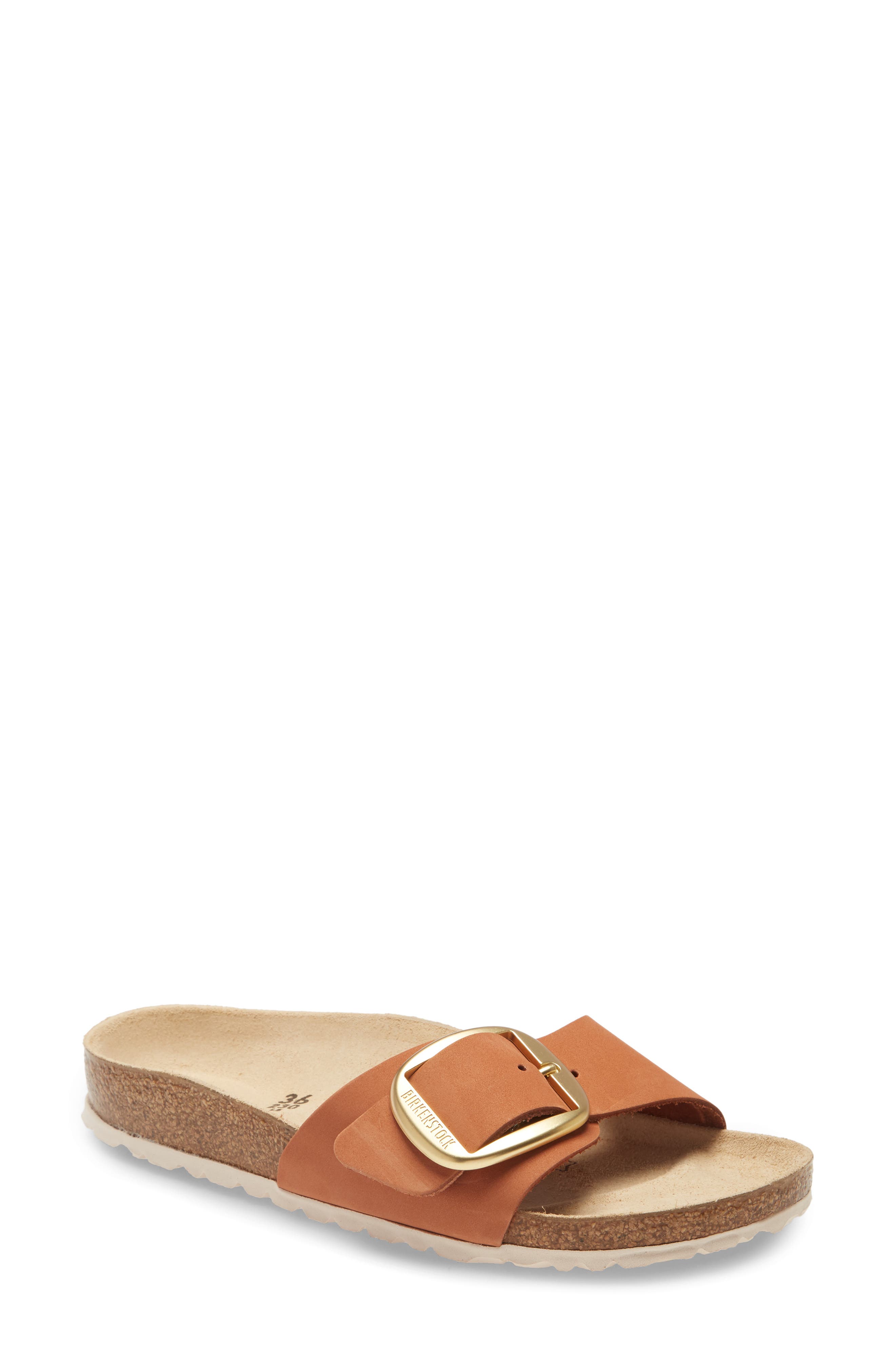 Madrid Hex Slide Sandal, Main, color, BRANDY NUBUCK LEATHER