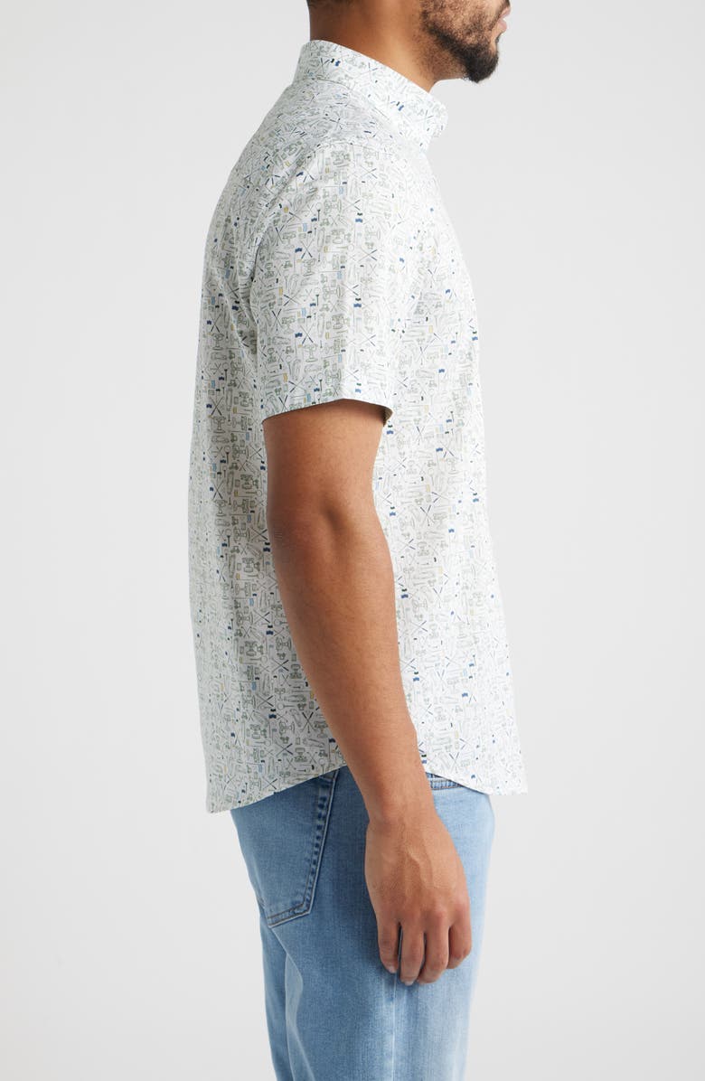 Johnston & Murphy Logan Short Sleeve Button-Up Shirt, Alternate, color, White / Sage Tee Time