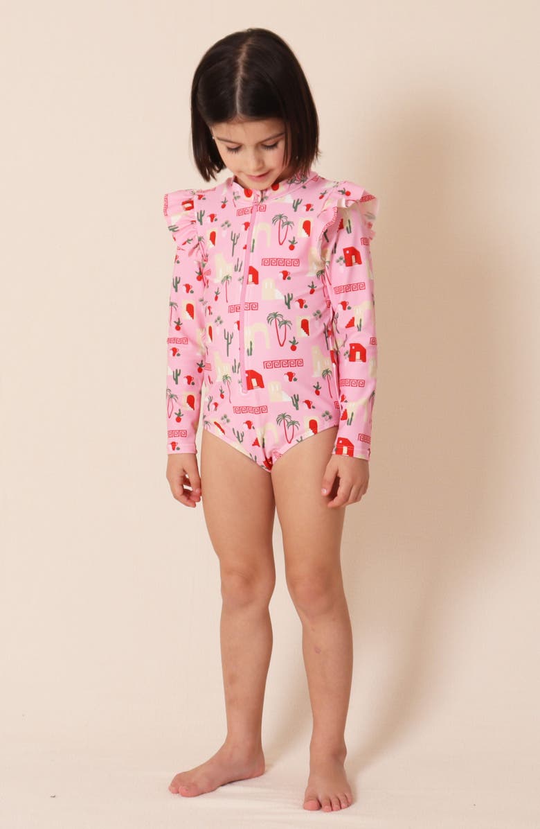 TINY TRIBE Kids' Mediterranean Long Sleeve Rashguard Swimsuit, Alternate, color, Pink