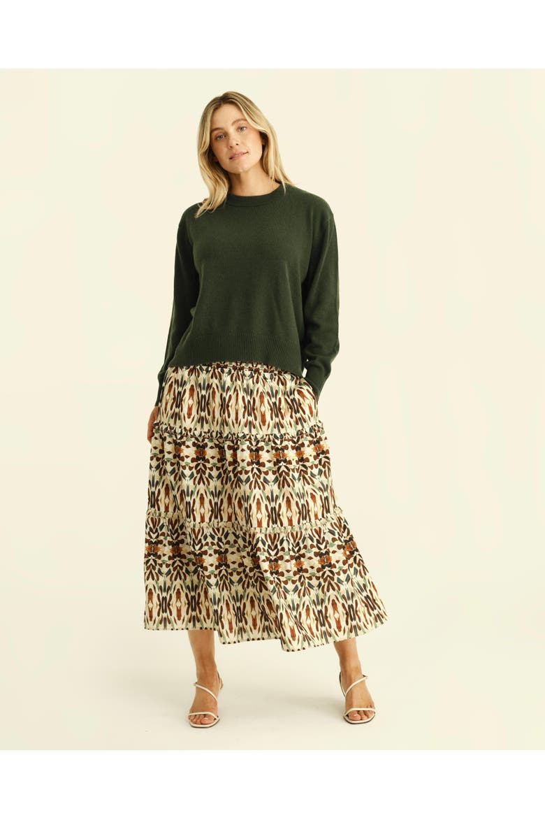 Caden Scallop Trim Cashmere Sweater, Alternate, color, Spruce