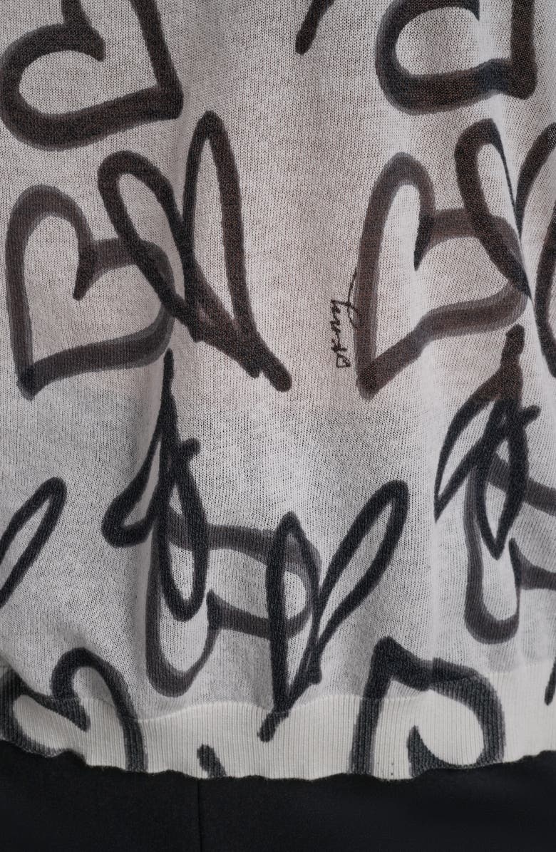 DKNY Lightweight Graffiti Heart Print Sweater, Alternate, color, Ivory Graffiti Heart