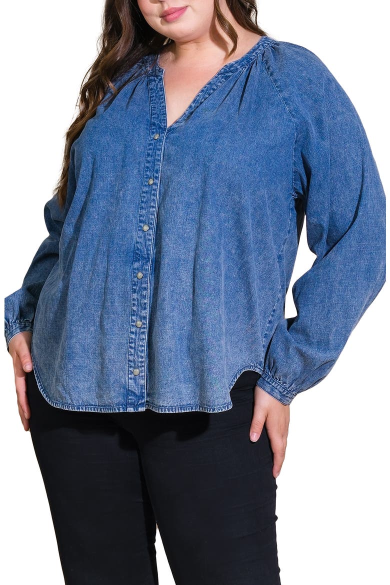 Long Sleeve Washed Denim Top, Main, color, MEDIUM INDIGO
