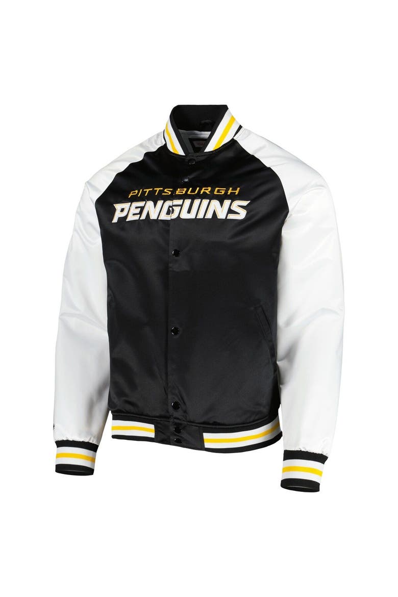 Men's Mitchell & Ness Black/White Pittsburgh Penguins Primetime Raglan Satin Full-Snap Jacket, Alternate, color, Black