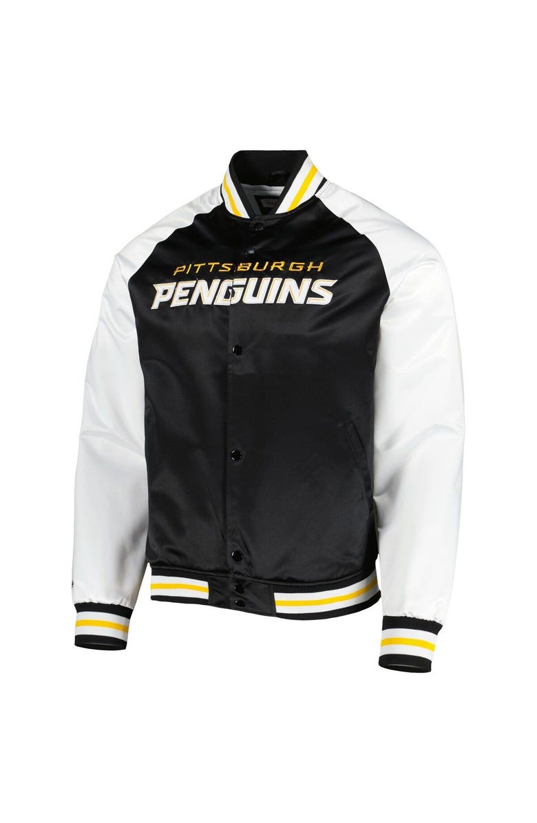 Mitchell & Ness Men's Mitchell & Ness Black/White Pittsburgh Penguins Primetime Raglan Satin Full-Snap Jacket, Alternate, color, Black