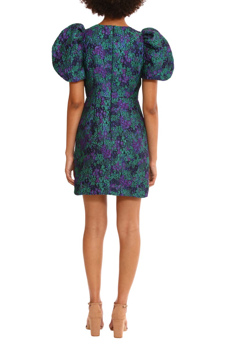 Metallic Puff Sleeve Brocade Minidress