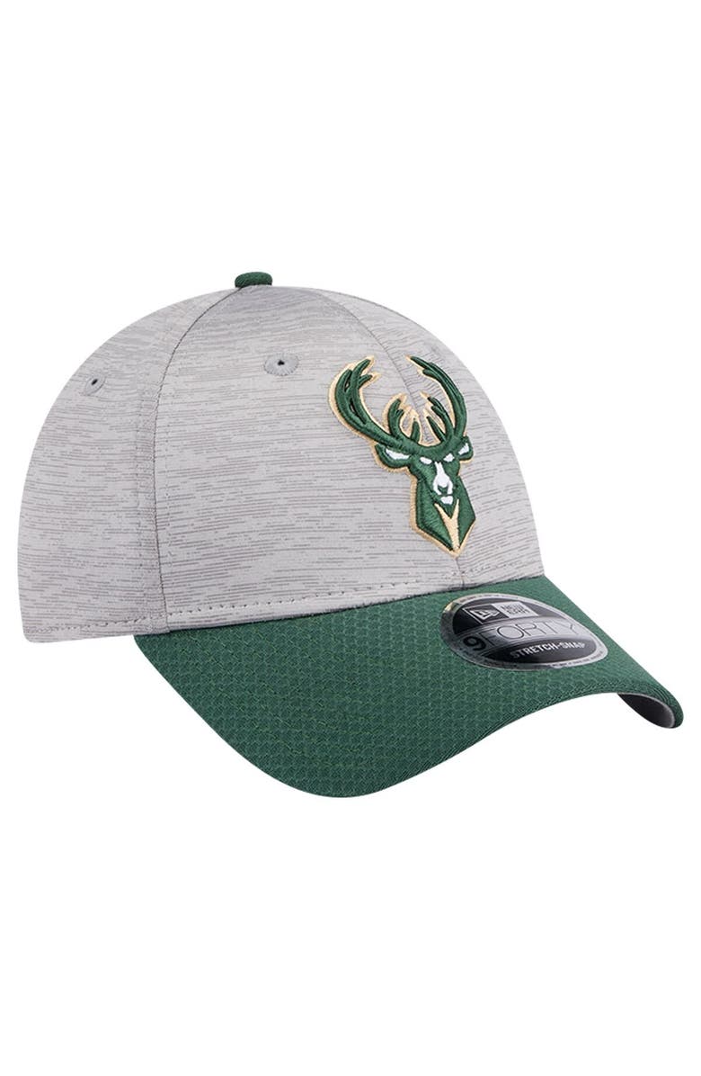 New Era Men's New Era Heather Gray/Hunter Green Milwaukee Bucks Active Digi-Tech Two-Tone 9FORTY Adjustable Hat, Alternate, color, Heather Gray