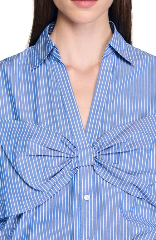 Sandro Cotton Stripe Bow Shirt In Blue