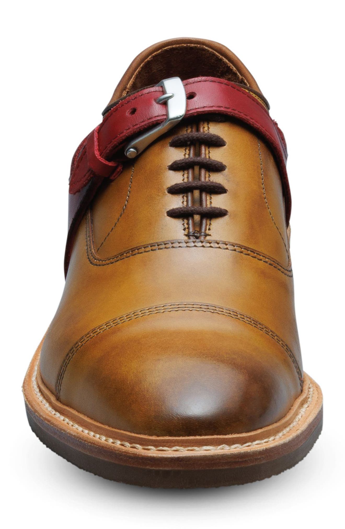 Park Avenue Cap Toe Oxford with Buckle Harness, Alternate, color, WALNUT/ RED