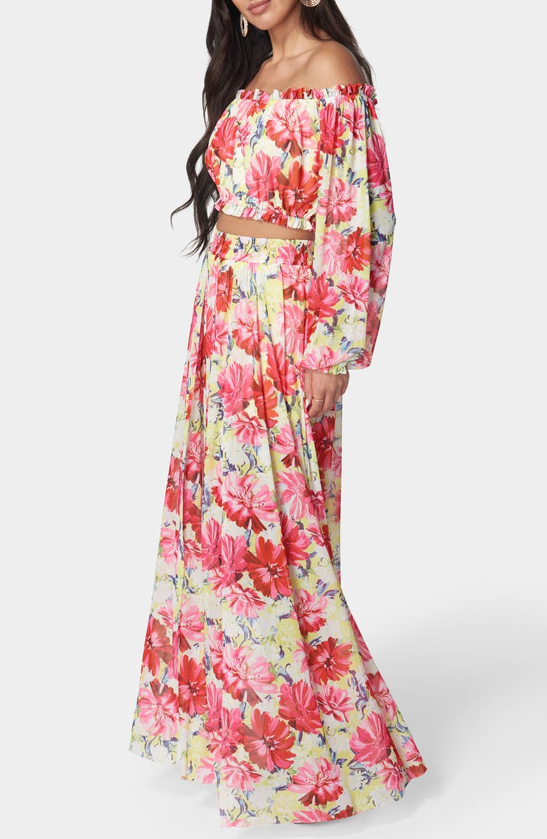 bebe Long Sleeve Crop Top & Maxi Skirt Set, Alternate, color, Ivy/ Multi