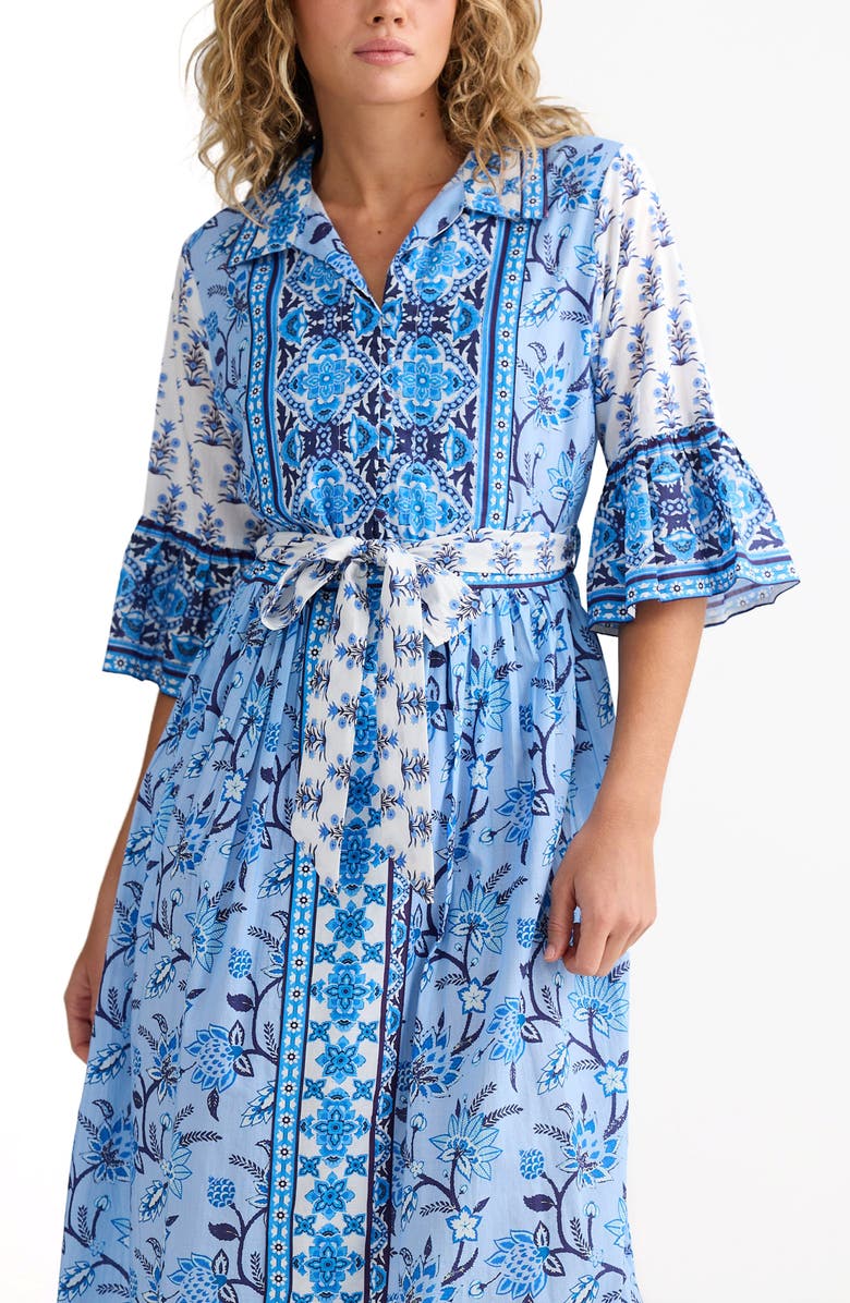 Talisman the Label Jardin Mixed Print Cotton Midi Dress, Alternate, color, Blueberry Fields