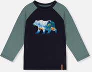 Deux par Deux Bear Ribbed Crew Neck Raglan Sleeves T-Shirt