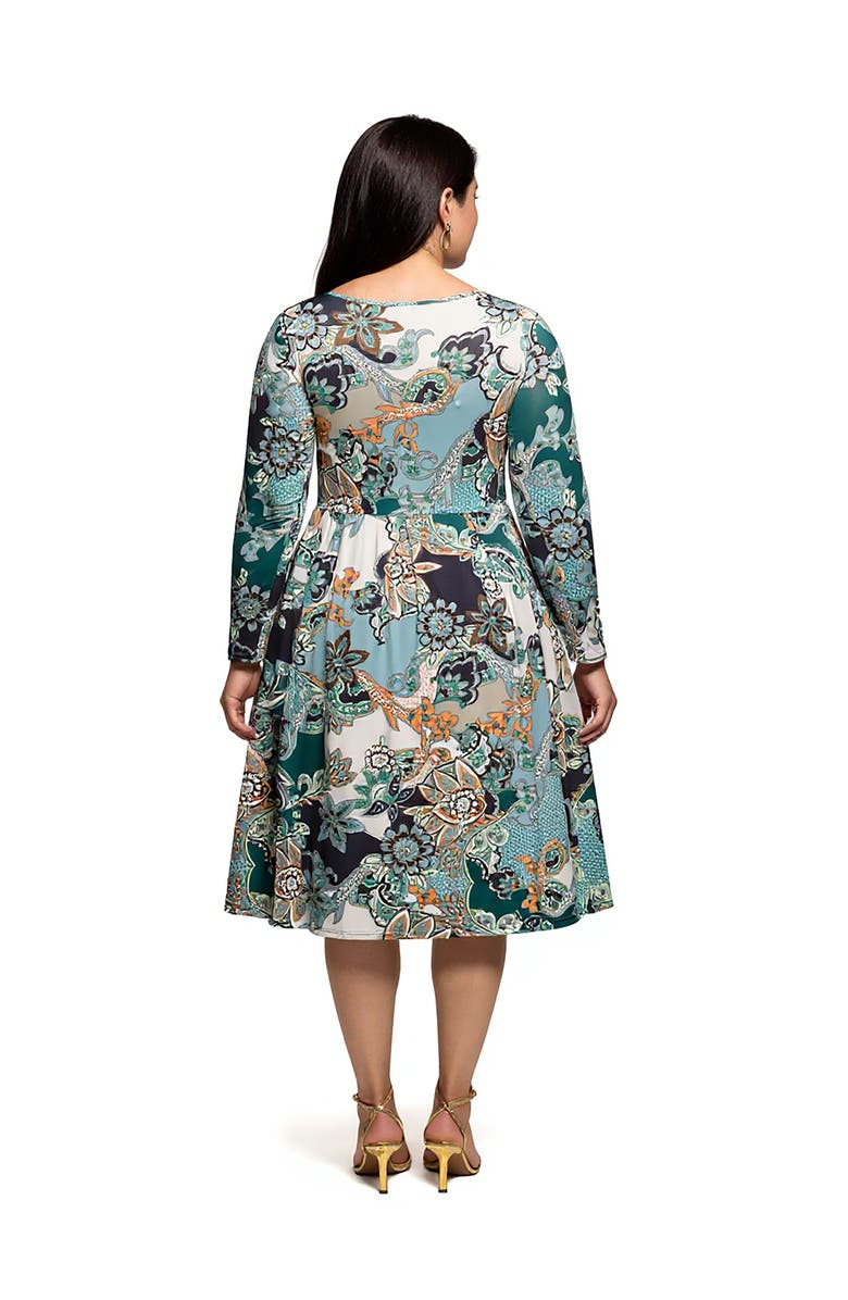 24seven Comfort Apparel Long Sleeve Midi Dress in Paisley Floral Print, Alternate, color, 