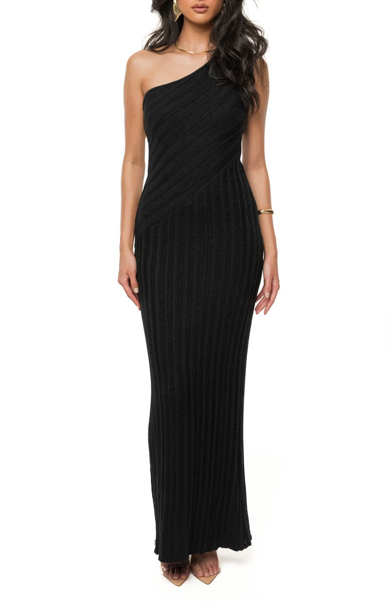 JLUXLABEL One-Shoulder Body-Con Maxi Dress, Main, color, Black