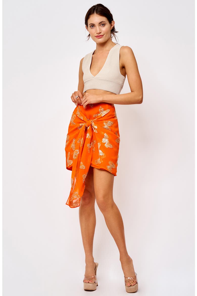 Cora Metallic Knot Miniskirt, Alternate, color, ORANGE