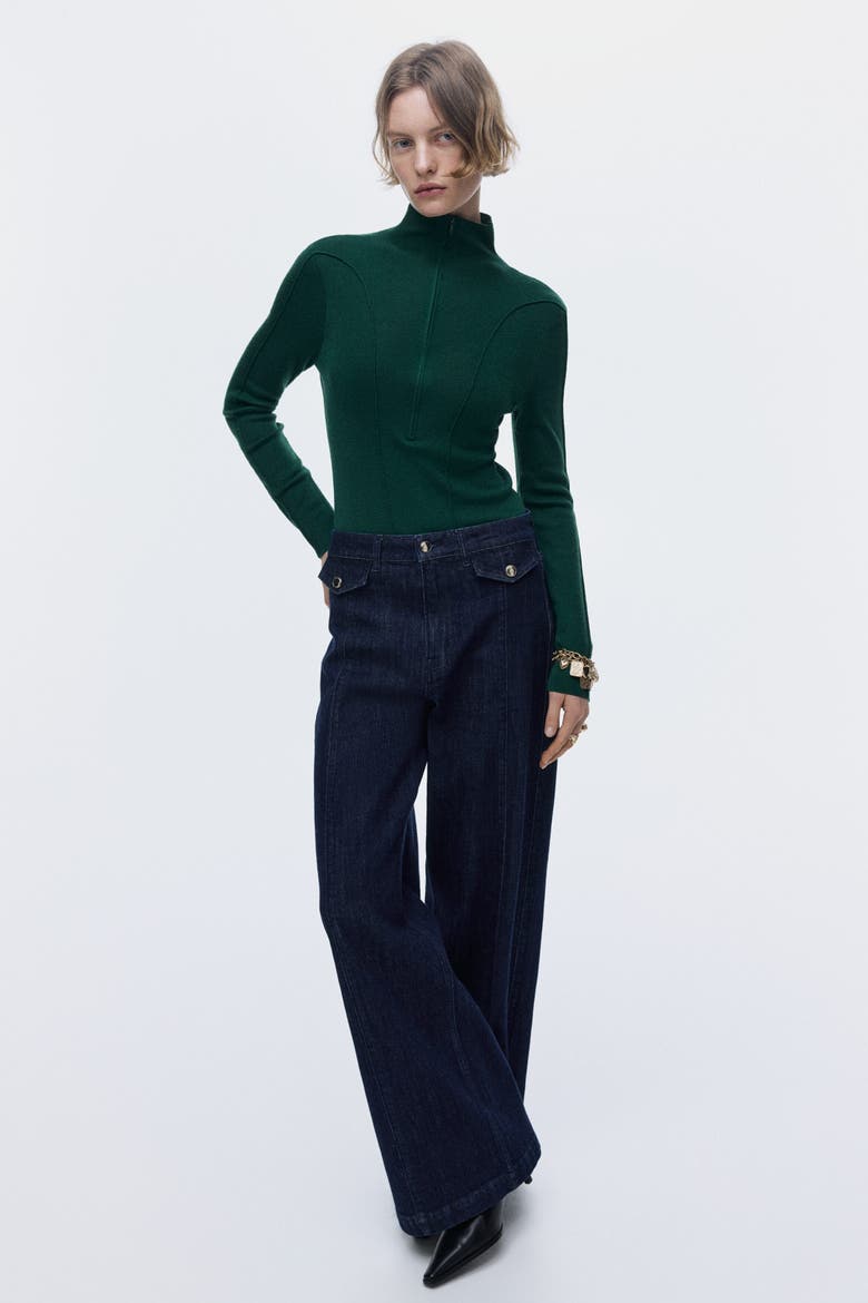 Zip-top Turtleneck Top, Main, color, Dark green