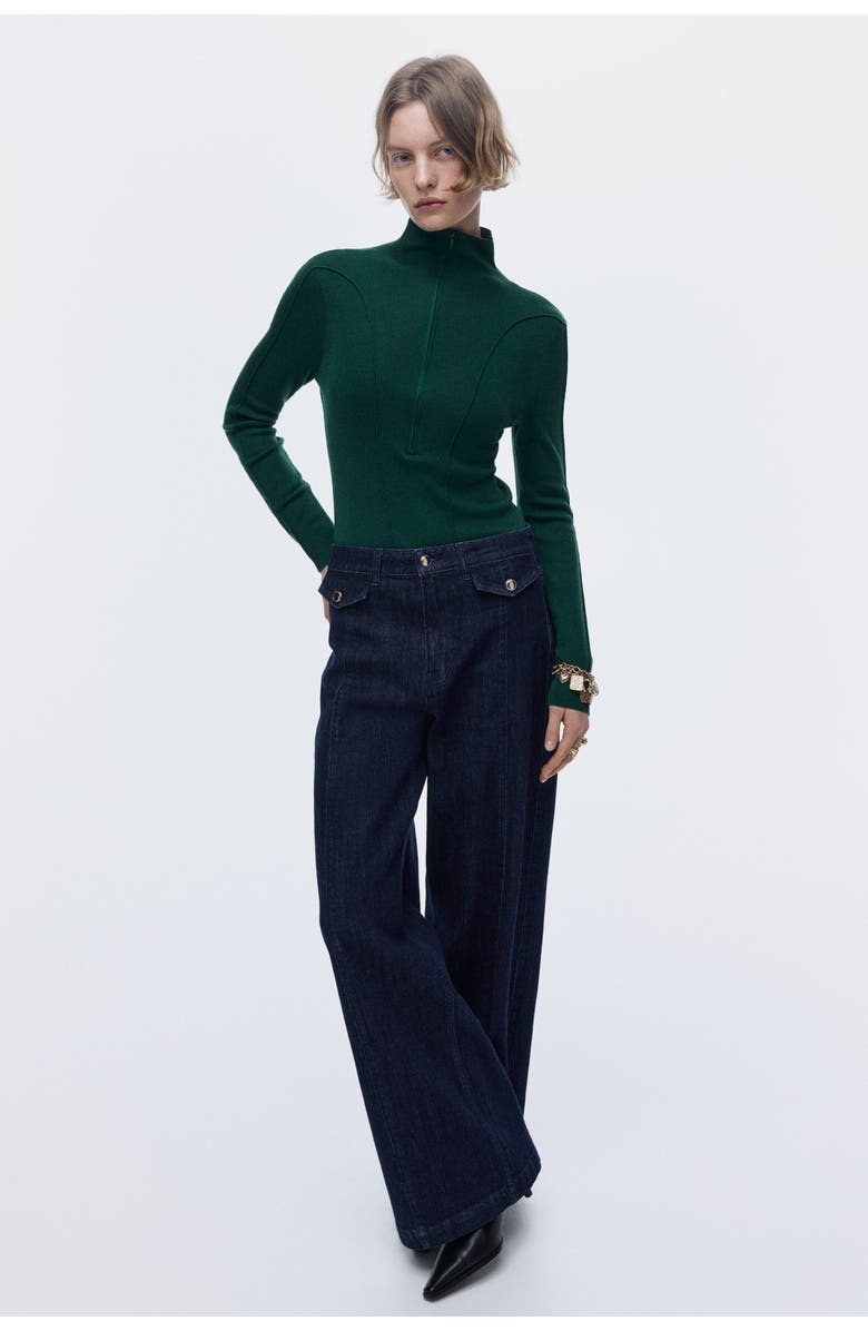 H&M Zip-top Turtleneck Top, Main, color, Dark Green