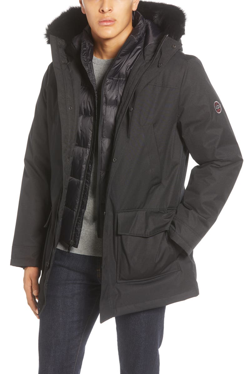UGG<sup>®</sup> Butte 3-in-1 Down Parka with Genuine Shearling Trim, Main, color,