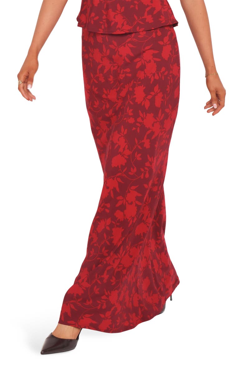 Velman Floral Print Maxi Skirt, Alternate, color, BURGUNDY FLORAL
