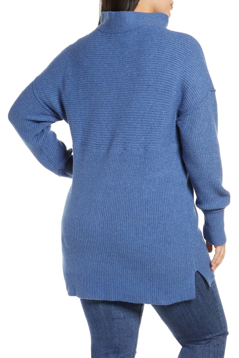 Mix Rib Cotton Blend Tunic Sweater, Alternate, color, BLUE CHINA