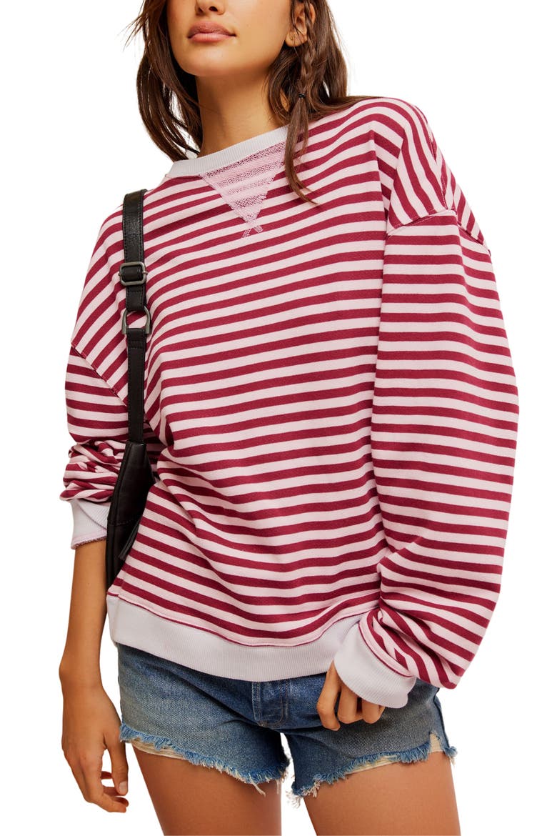 Oversize Stripe Sweatshirt, Main, color, RASPBERRY COMBO