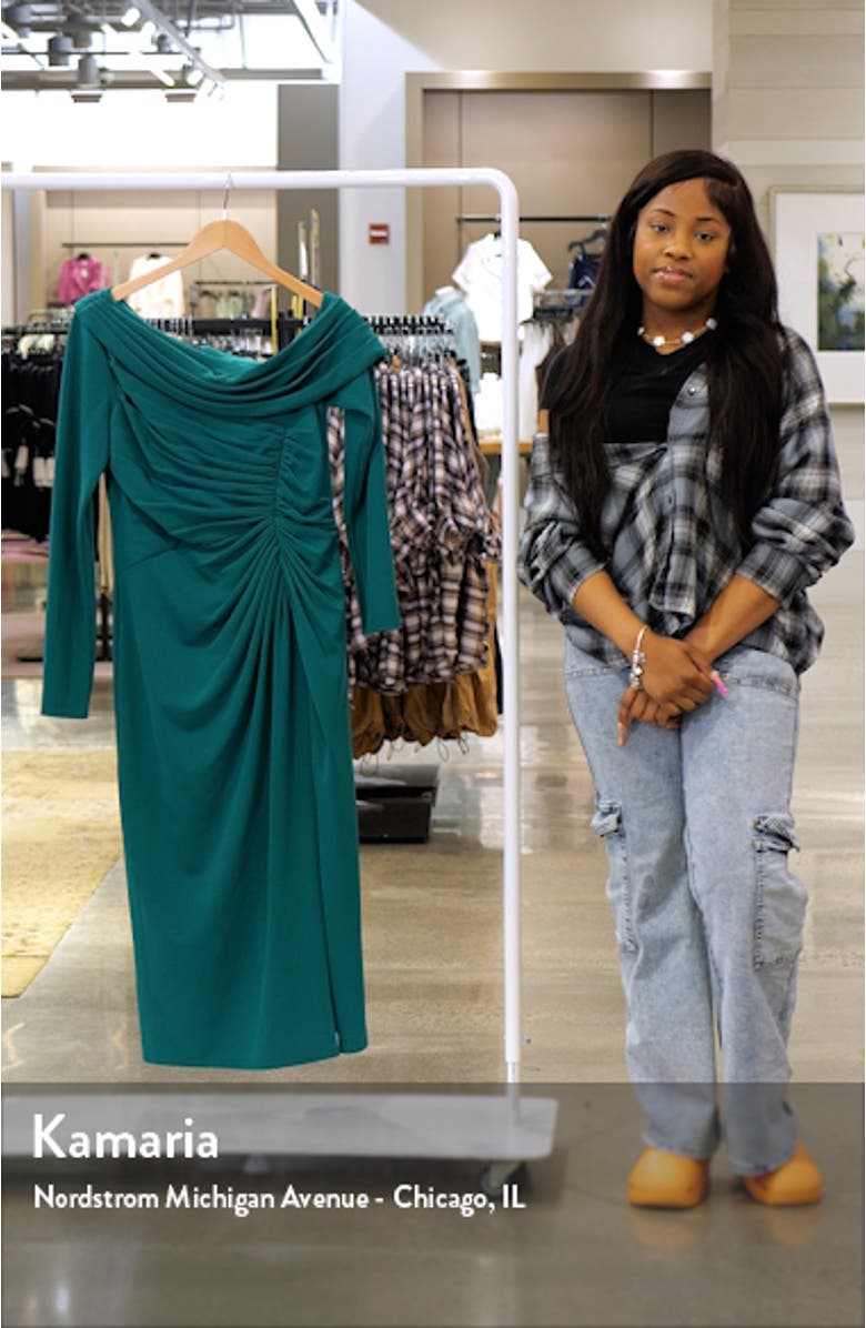 One-Shoulder Long Sleeve Crepe Cocktail Midi Dress, sales video thumbnail