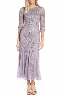 Pisarro Nights Illusion Sleeve Beaded A-Line Gown