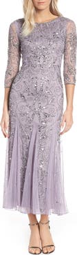 Pisarro Nights Illusion Sleeve Beaded A-Line Gown